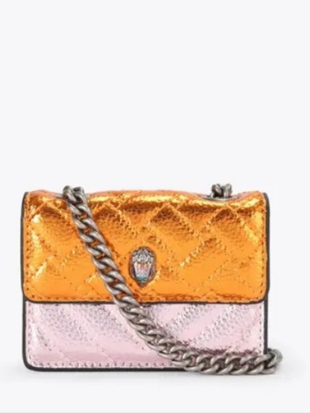 Kurt Geiger Kensington Micro Metallic Orange and Pink Quilted Chain Crossbody